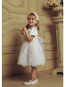 Short Sleeves Ivory Satin Lace Cute Flower Girl Dress